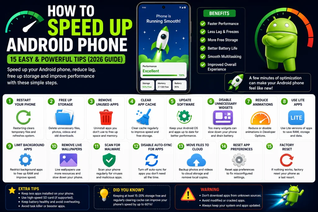 How to Speed Up Android Phone 1 Step-by-step guide showing how to speed up an Android phone and improve performance.